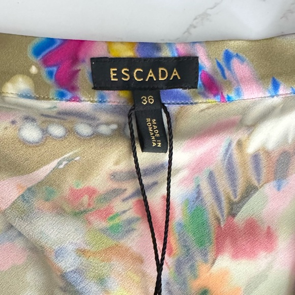 Escada Neela Silk Cowl Neck Blouse Sz 4 Multicolor Elegant Silk Top - Picture 5 of 9